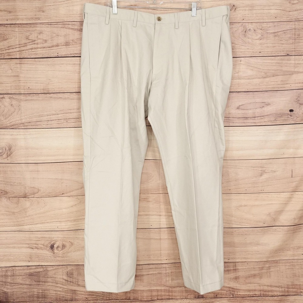 Lands' End Khaki Pants Mens 44T 44x30 Beige Classic Fit Pleated Big & Tall